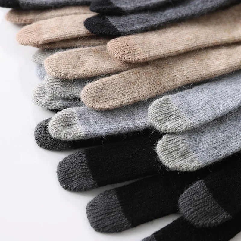 100% Real Wool Knitted Gloves Touch Screen Finger Women's Autumn/Winter Thick Warm wrist protector Classic Women's Warm Gloves