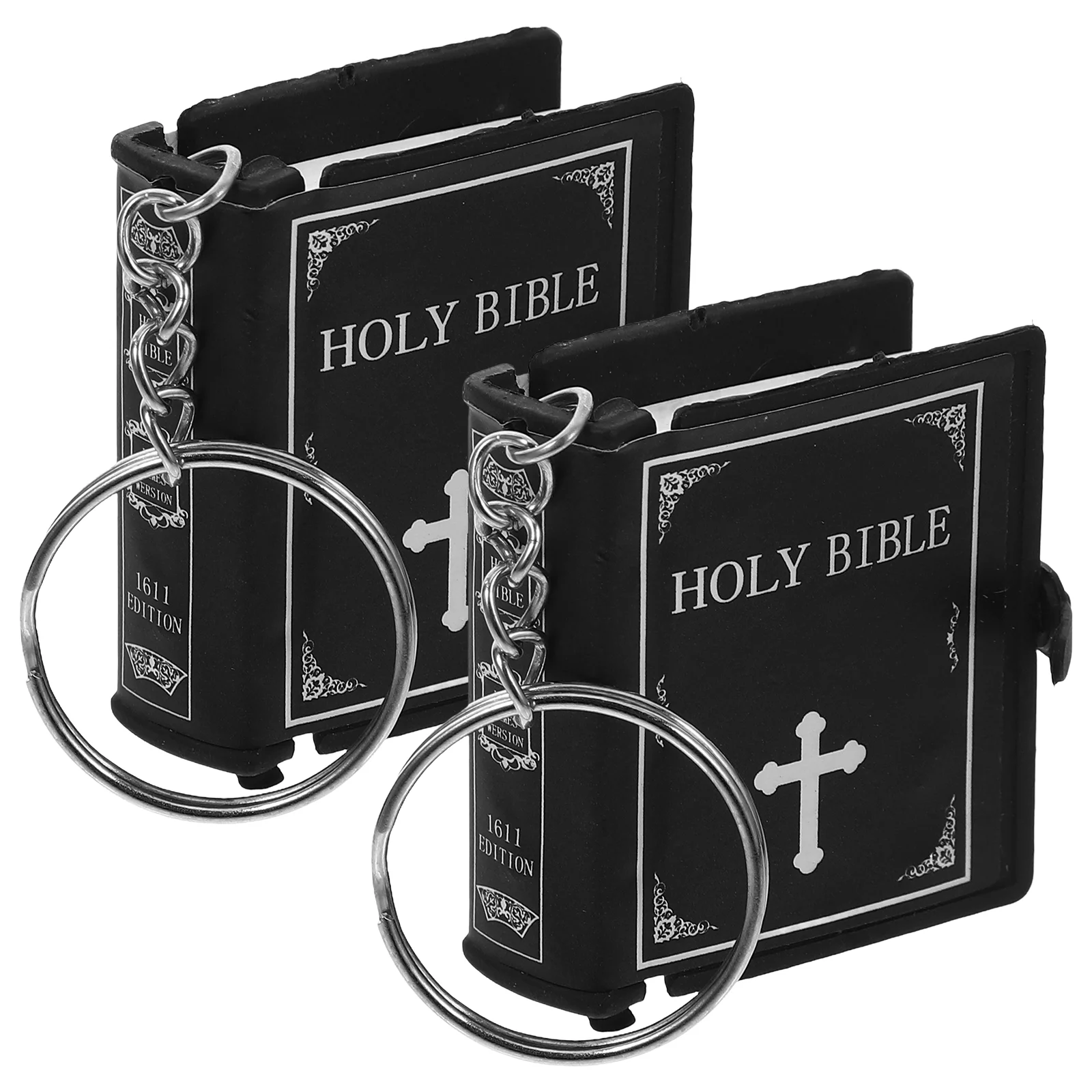 2 Pcs Religious Gifts Key Chain Books Backpack Ornaments Bible Keyring Zinc Alloy Hanging Decoration Childrens