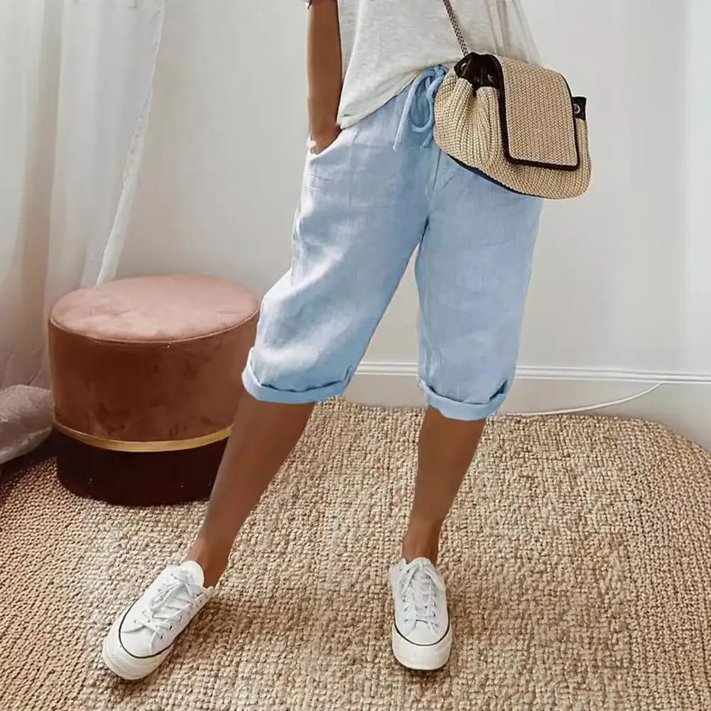 

Women Casual Shorts Elastic Drawstring Waist Solid Color Shorts Loose Fit Solid Color Summer Fmale Shorts Streetwear