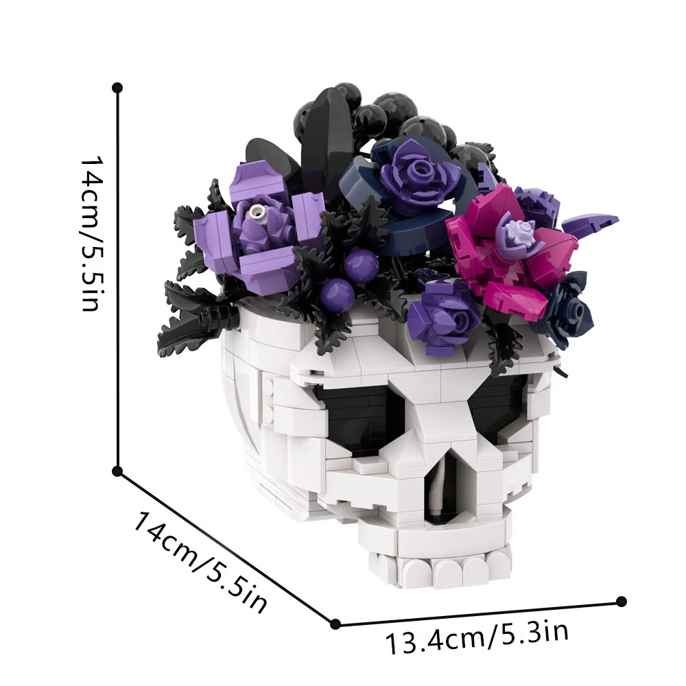 2026 Nieuwe MOC Schedel Rozen Bouquet Steentjes Model Gotische Kraai Schedel Bloemen Decoratie Bouwstenen Gotisch Kruis Assemblage Speelgoed Cadeau