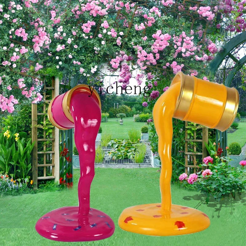 L7-15 outdoor creative painting paint bucket fiberglass sculpture garden art beautiful decoration ornament