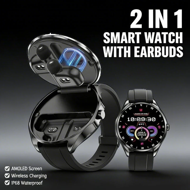 2026 TWS 2-in-1 Bluetooth Earphones  Smart Watch 1.43inch 466 * 466 AMOLED Heart Rate Health Monitoring BT Call IP68 waterproof