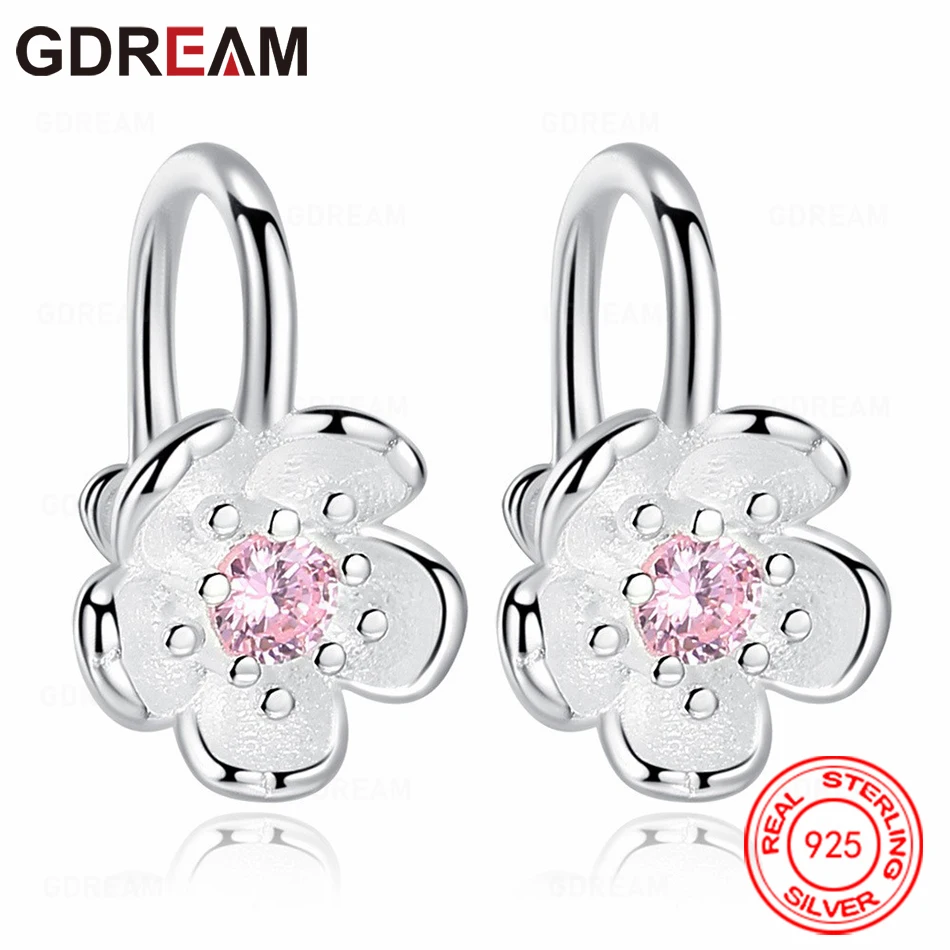 

GDREAM 925 Sterling Silver Pink Flower Zirconia Earring Clips - Unique Gift For Women, Versatile Jewelry For Events