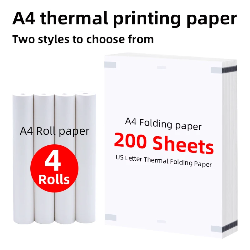 200 Sheets of A4 Portable Thermal Paper Folding Paper 210mm A4 Multifunctional Office Printing Paper, Compatible with A4 Thermal Printers