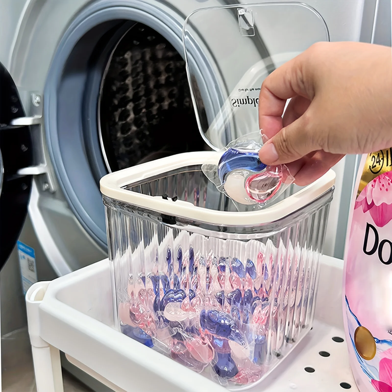 Laundry Capsule Container, 100 oz Laundry Detergent Container with Scoop,  Jar with Seal and Pop-Up Lid
