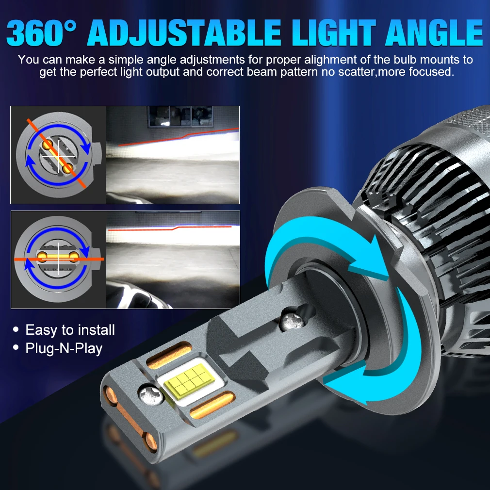 مصابيح إضاءة أمامية ليد لسيارة كانبوس ، مصباح ضباب ، أنبوب نحاسي مزدوج ، H4 ، H1 ، H3 ، HB3 ، HB4 ، um ، Hir2 ، 1500 ، K6C PLUS ، 10000 K ، 12 فولت
