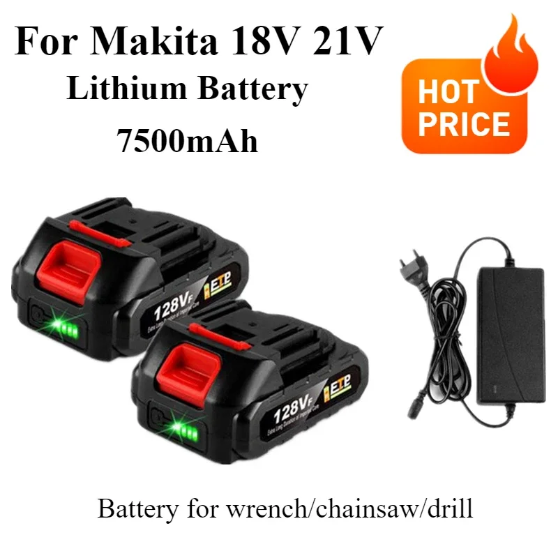 7500mAh 21V Rechargeable Lithium Ion Battery with LED Indicator For Makita 18V 20V 21V Electric Saw Impact Wrench Power Tools