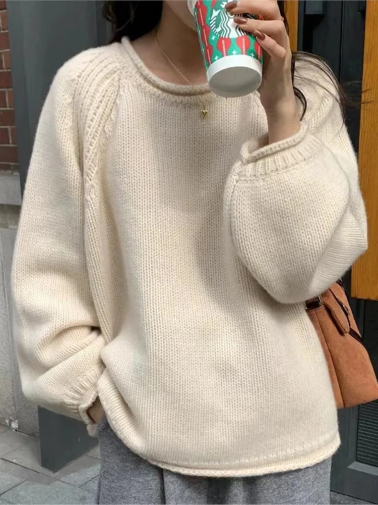 

Winter Clothes Woman Pulls Femmes Korean Style Casual Knitted Pullover Sweater Loose Soft Waxy Top All-match Loose Simple Style
