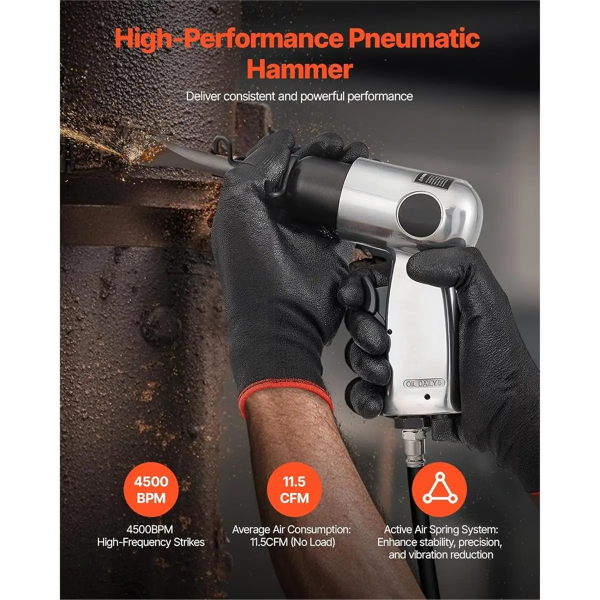 Budget-Friendly-Air Hammer, 4500BPM Pneumatic Hammer with Rust Removal Air Scaler & 4PCS Chisels Round Shank,for Cutting Scrapin