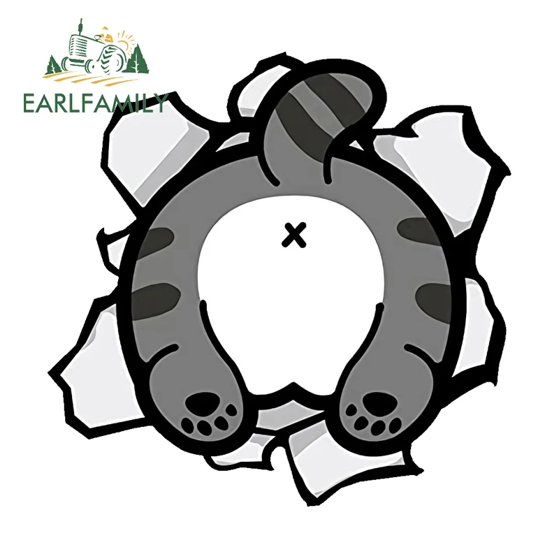 

EARLFAMILY Наклейки на автомобиль с изображением кошки с отверстиями, мультяшные наклейки для автомобиля, маскировка царапин, подходят для гоночных аксессуаров, уличные знаки