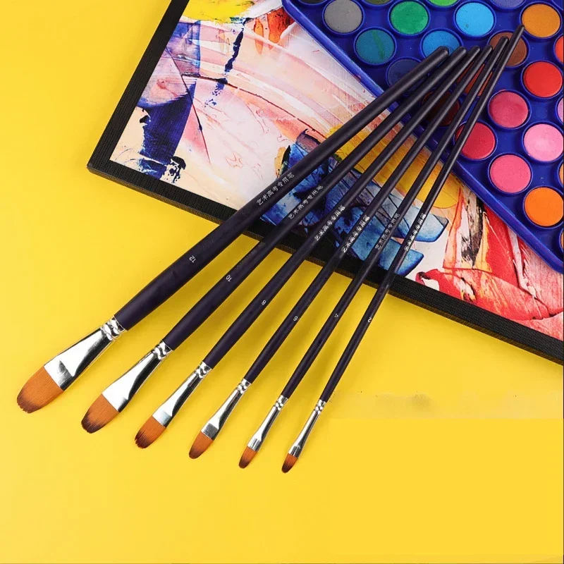 

6 pcs set two-tone nylon hair Hazelnut shape wood long rod paint brush watercolor gouache oil acrylic brush art supplies tool