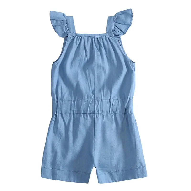 Baby Girls Clothing Rompers Denim Blue Cotton Washed Jeans Sleeveless Bow Jumpsuit 0-5Y