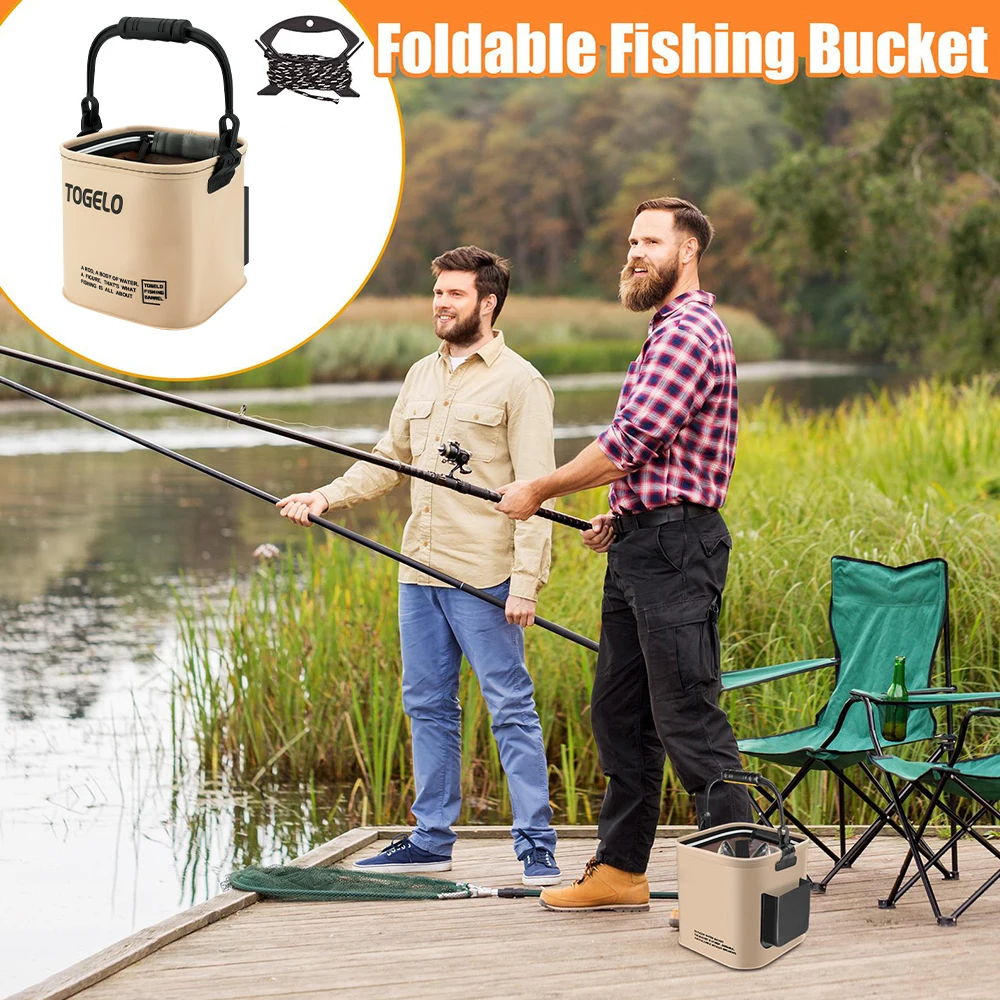 collapsible bucket fishing Bucket, Blue & White Collapsible Bucket Collapsible Bucket, 3 Gallon Bucket