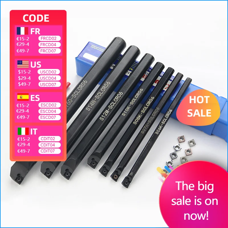 

1pcs S07K-SCLCR06+1pcs S10K-SCLCR06+1pcs S12M-SCLCR06 Lathe Holder Turning Tool Boring Bar 7/10/12/16mm + 10pcs CCMT0602 Inserts