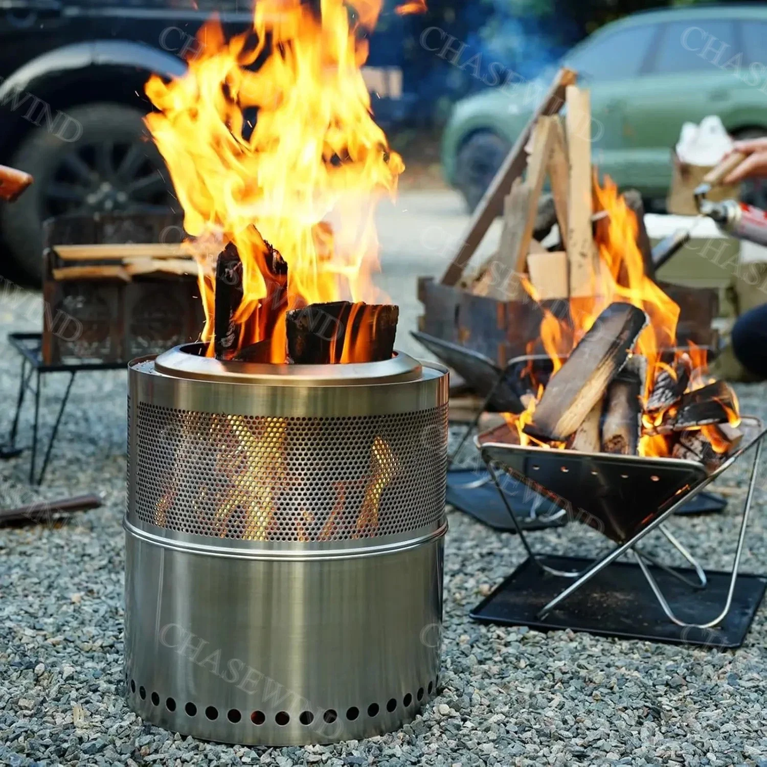 Portable Folding Outdoor Stainless Steel Wood Stove High Temperature Resistant Non-Deformable Camping Picnic BBQ Heating Stove