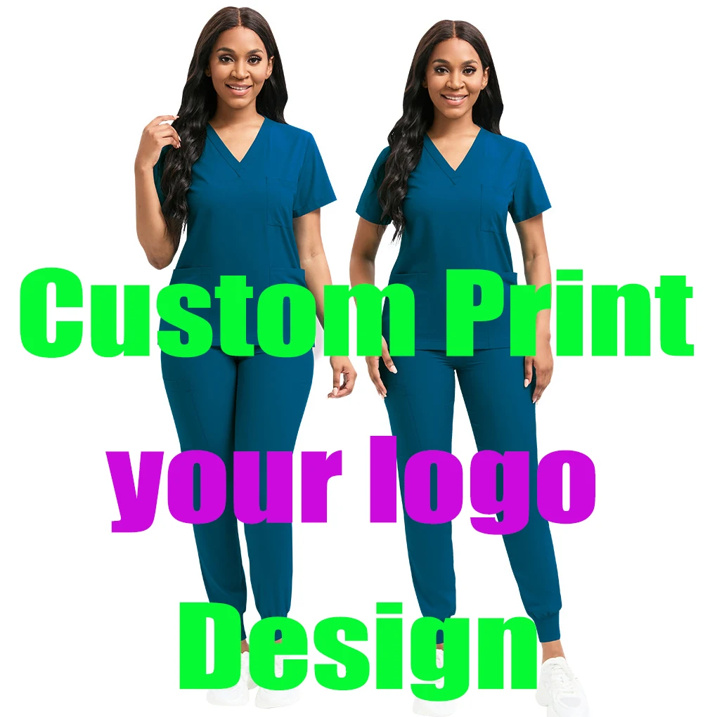 Women Men's Work Wear Custom Print Logos Name Scrubs Sets Spa Salon Surgical Customized Enfermeria Uniform Nursing Medical Suits