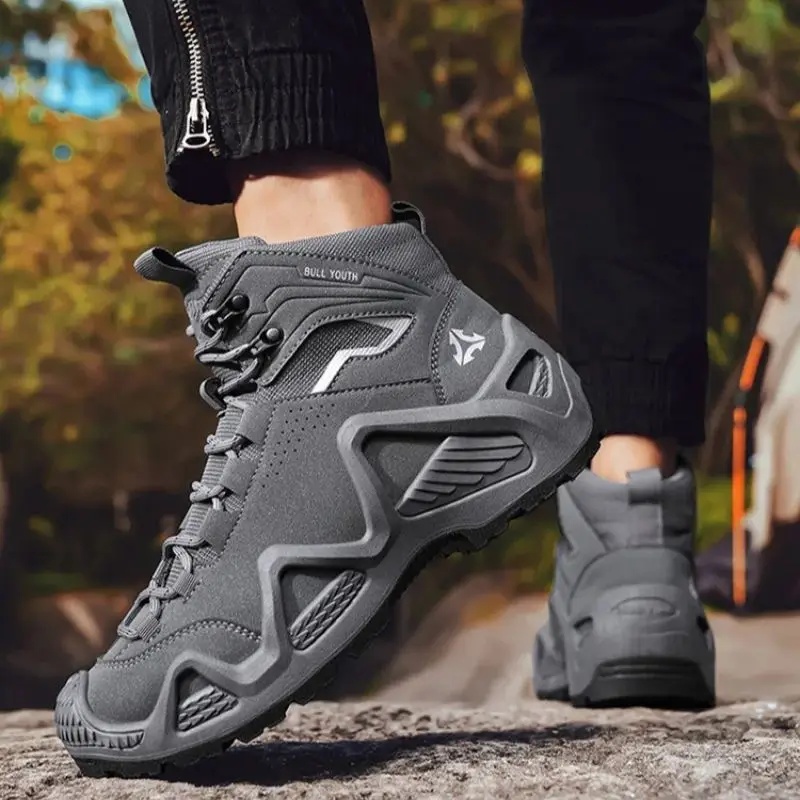 

Уличные противоскользящие походные ботинки для мужчин, высокие кеды, кожаная спортивная обувь большого размера, повседневные армейские ботинки, осень и зима