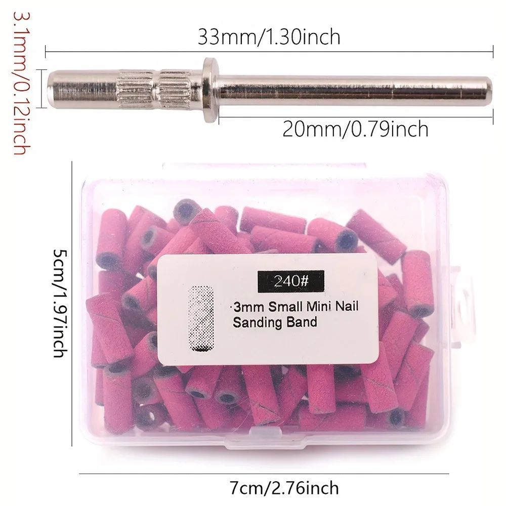 100pcs 3.1mm Mini Sanding Bands Kits Nail Drill Bits Mandrel Sets Electric Manicure Accessories Tool Dead Skin Remover