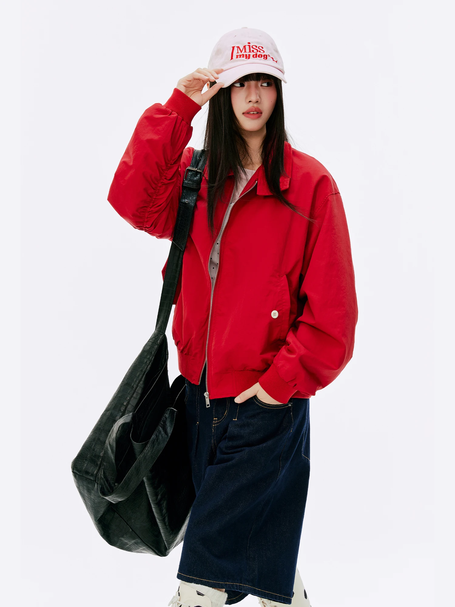 

Красное женское пальто Burgenland Harrington Jaet, новинка весны и осени 2026, американское пальто с воротником-стойкой на молнии, корейское пальто Sle Lo...