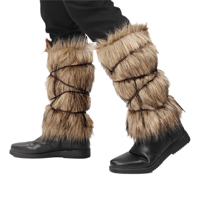 1 paire de Leggings en fourrure médiévale, bottes, couvre-pieds, guerrier, chevalier, sangle de Pirate, couvre-jambes, accessoires de Costume de Cosplay d'halloween 2026
