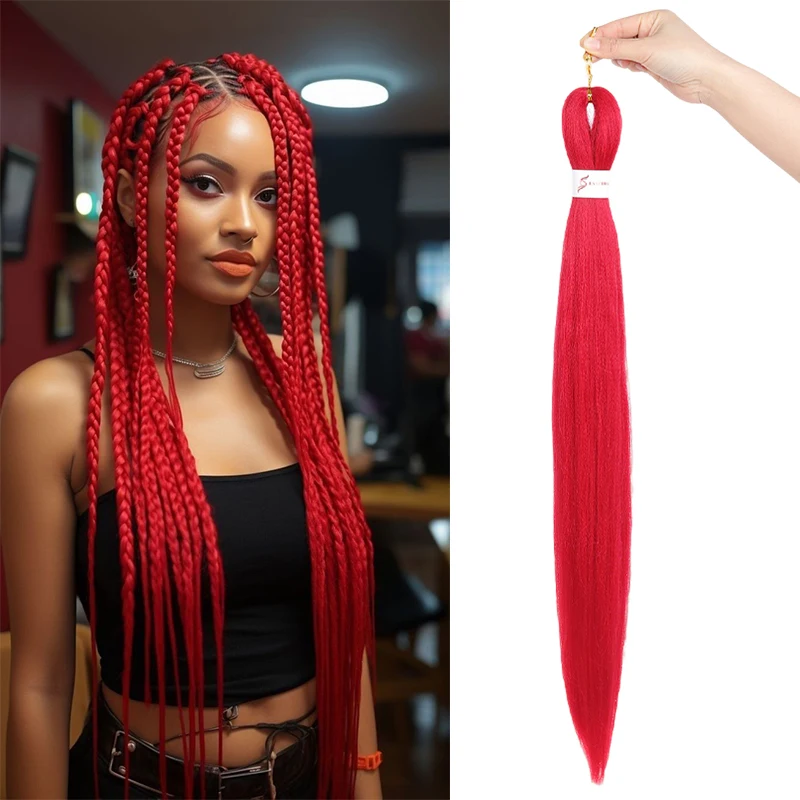 

Ярко-красные синтетические дреды-косы, длинные прямые вплетенные пряди для модных причесок, идеально подходят для увеличения длины волос.