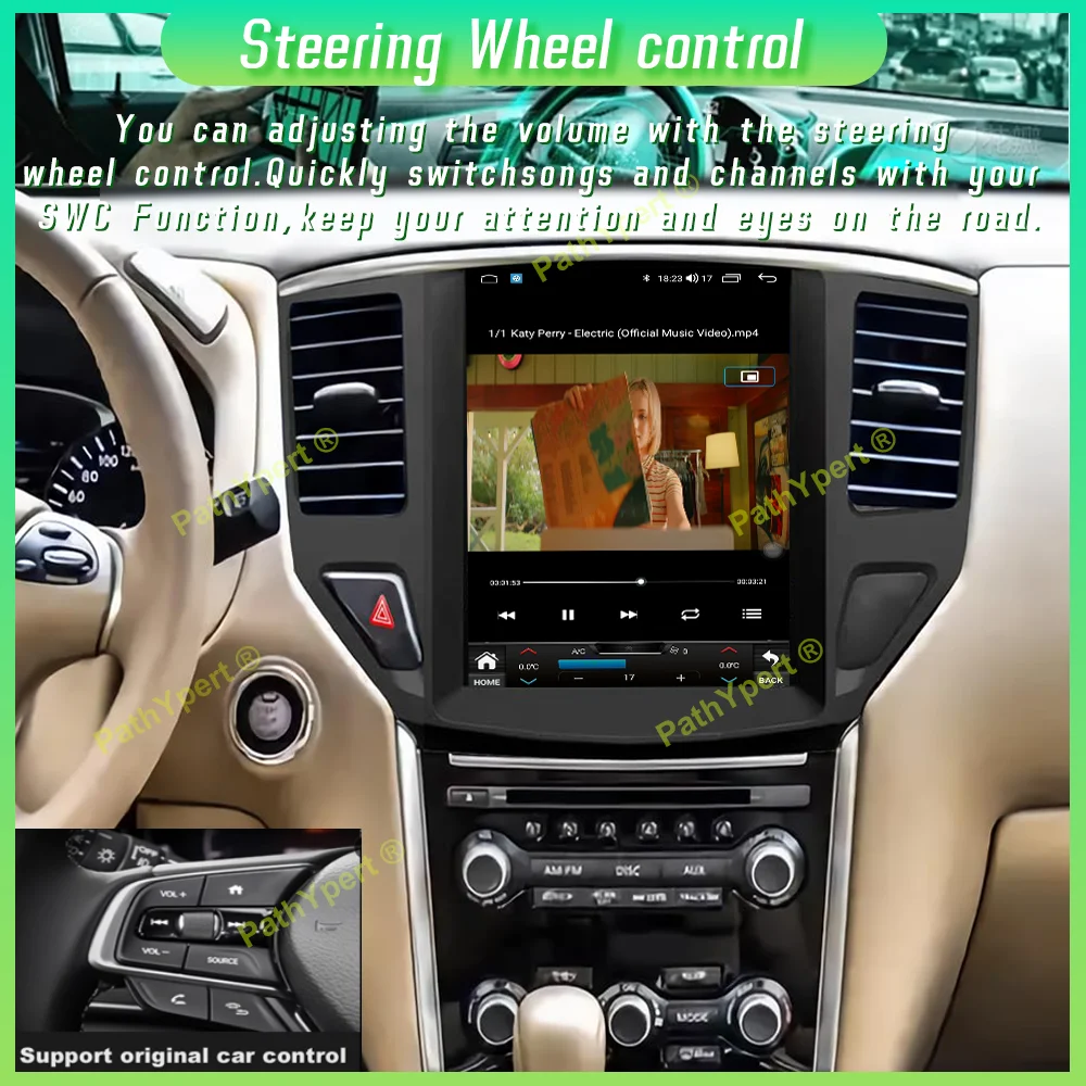 شاشة تسلا أندرويد 15 لسيارة نيسان باثفايندر 2016-2020، مشغل وسائط متعددة، راديو سيارة لاسلكي، كاربلاي، بلوتوث، 4G، نظام تحديد المواقع العالمي (GPS)، واي فاي، ستيريو