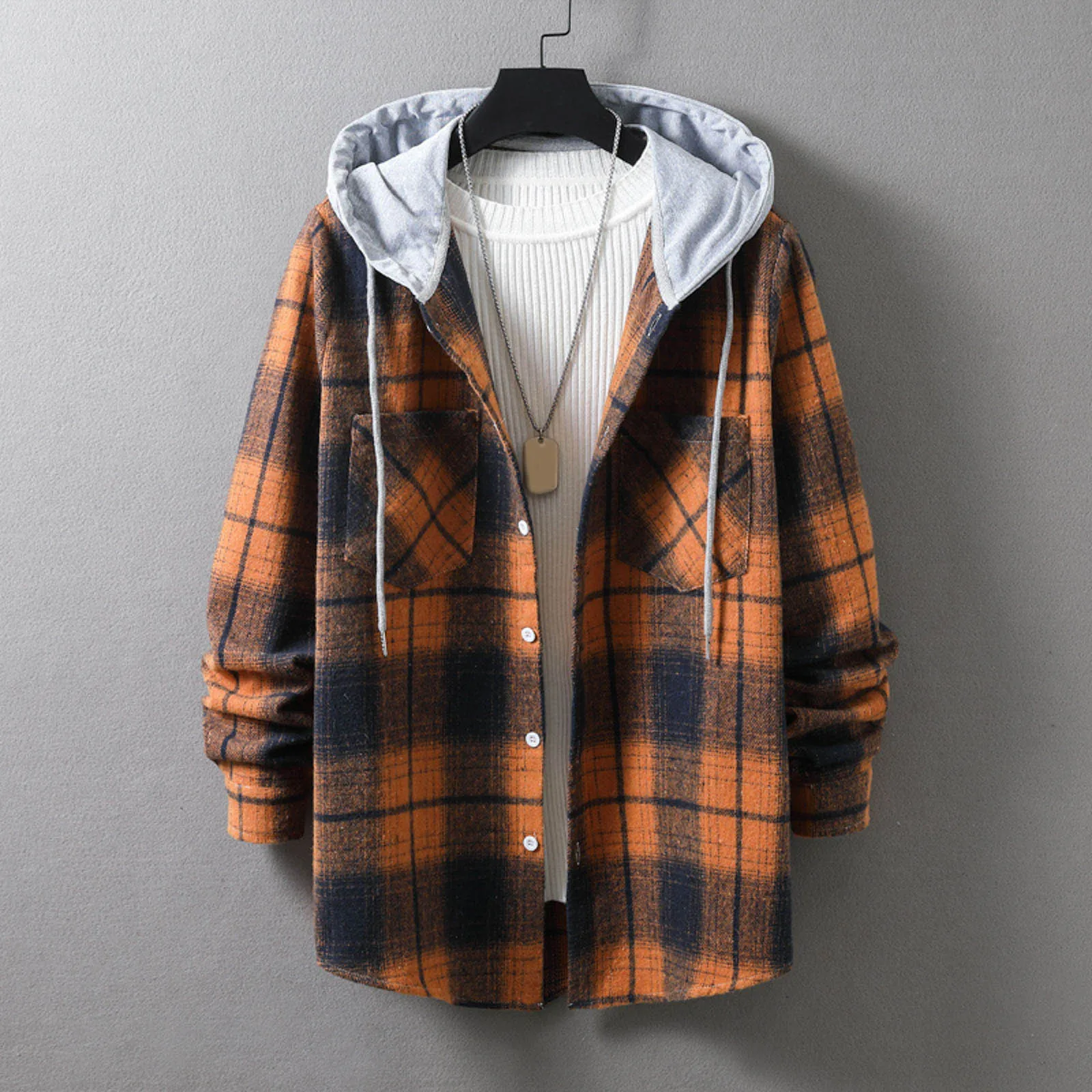 Men Plaid Hoodie Fashion Buffalo Plaid Men Loose Sweatshirt Mens Spring Autumn Long Sleeve Pockets Hooded Checked Flannel Shirt