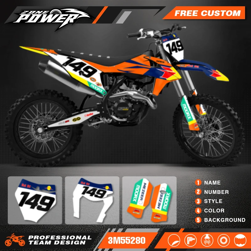 

Powerzone Custom Team графические наклейки, Набор наклеек для KTM EXC EXC-F 2020 2021 2022 2023 SX SXF 2019 2020 2021 2022 158