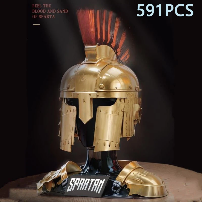 591PCS Spartan Helmet Building Blocks Ancient Greek Heavy Infantry Decorative Helmet Model Bricks Desktop Display Kid Toys Gifts