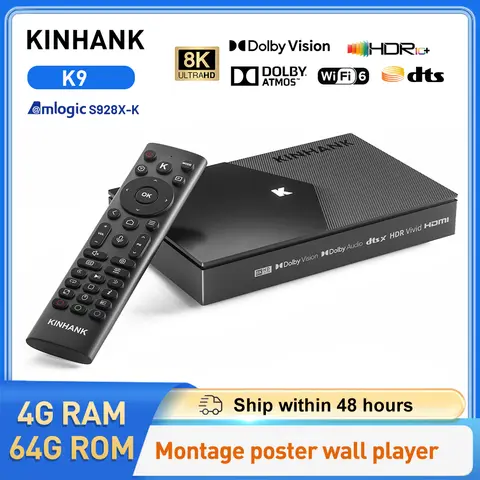 KINHANK K9 Android TV Box 8K ISO BDMV Amlogic S928X-K 4GB 64GB Dolby Vision Atmos HDR10+ Set Top Box Wifi6 with Montage Player