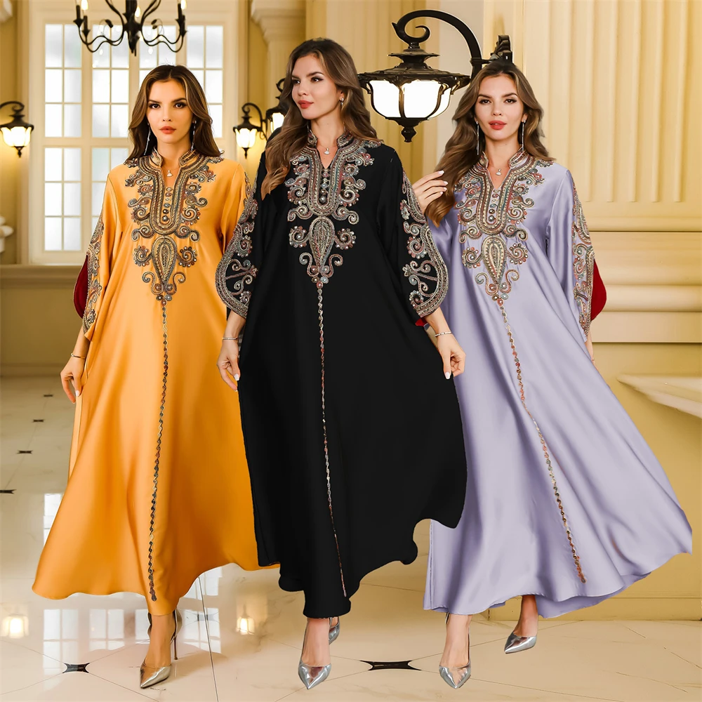 

Evening Dresses Long Robe Embroidery Muslim Women Party Jalabiya Eid Ramadan Morocco Dubai Islam
