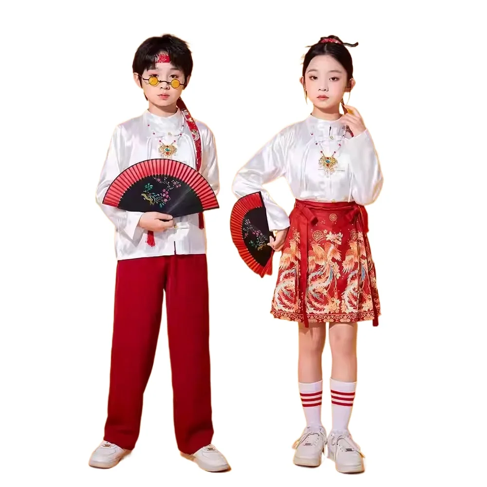 

Ethnic Style Children Clothing Girl Kids Clothes Boy Horse Face Skirt Sets Cosplay Performance Costumes Dance Wear Stage Party