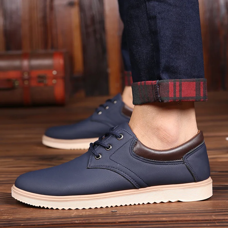 Sapatos de couro casual masculino, tênis de corrida, calçado antiderrapante, tênis, novo