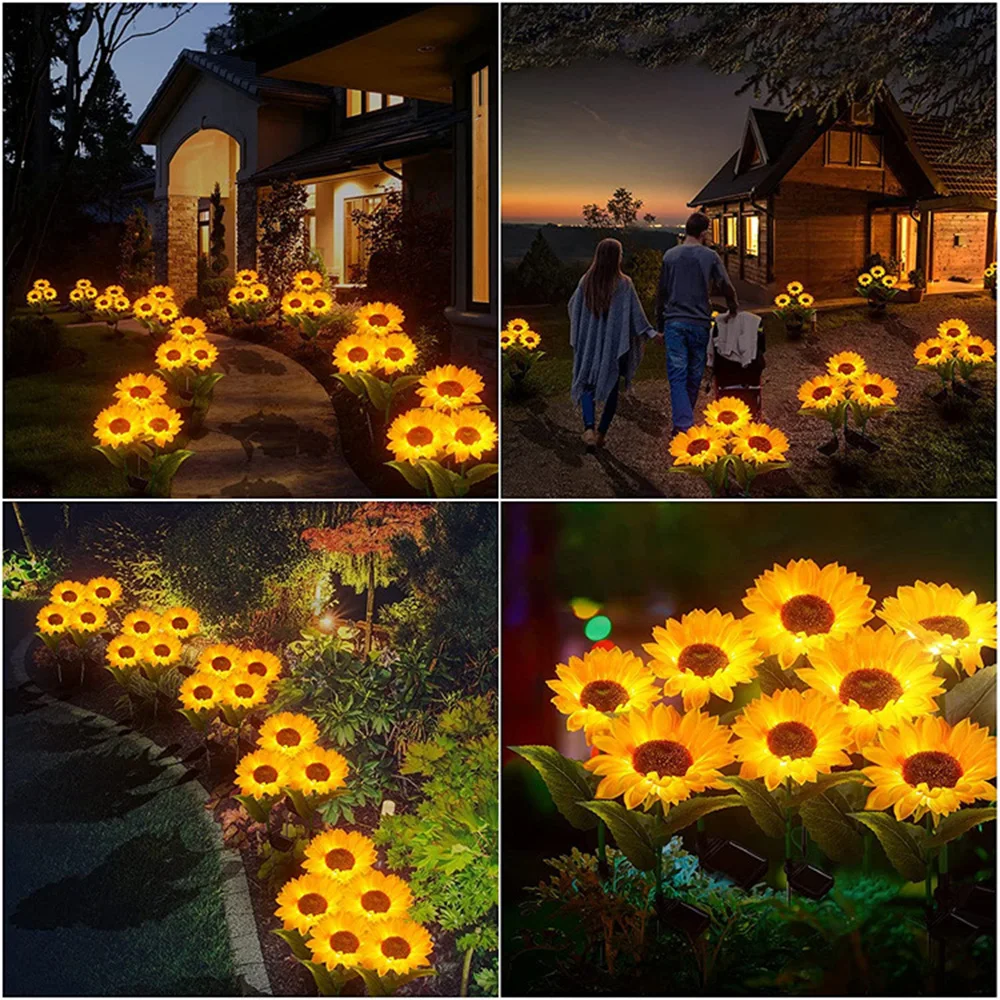 Imagem -03 - Cabeça Led Simulação Solar Girassol Luzes Jardim Quintal Lawn Noite Lâmpada Paisagem Noite Lâmpada Decoração Casa Flor Luz 1