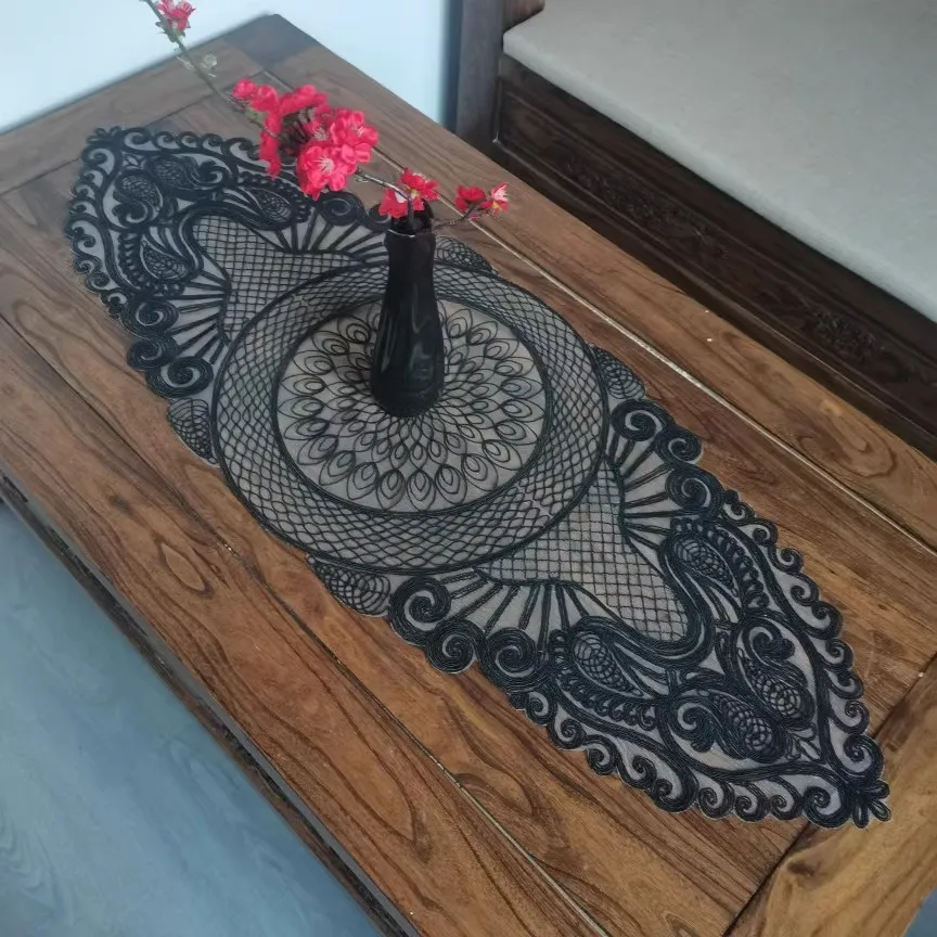 

NEW black flower Rope embroidery Table flag Runner cloth cover tablecloth Christmas Wedding Table decoration and accessories