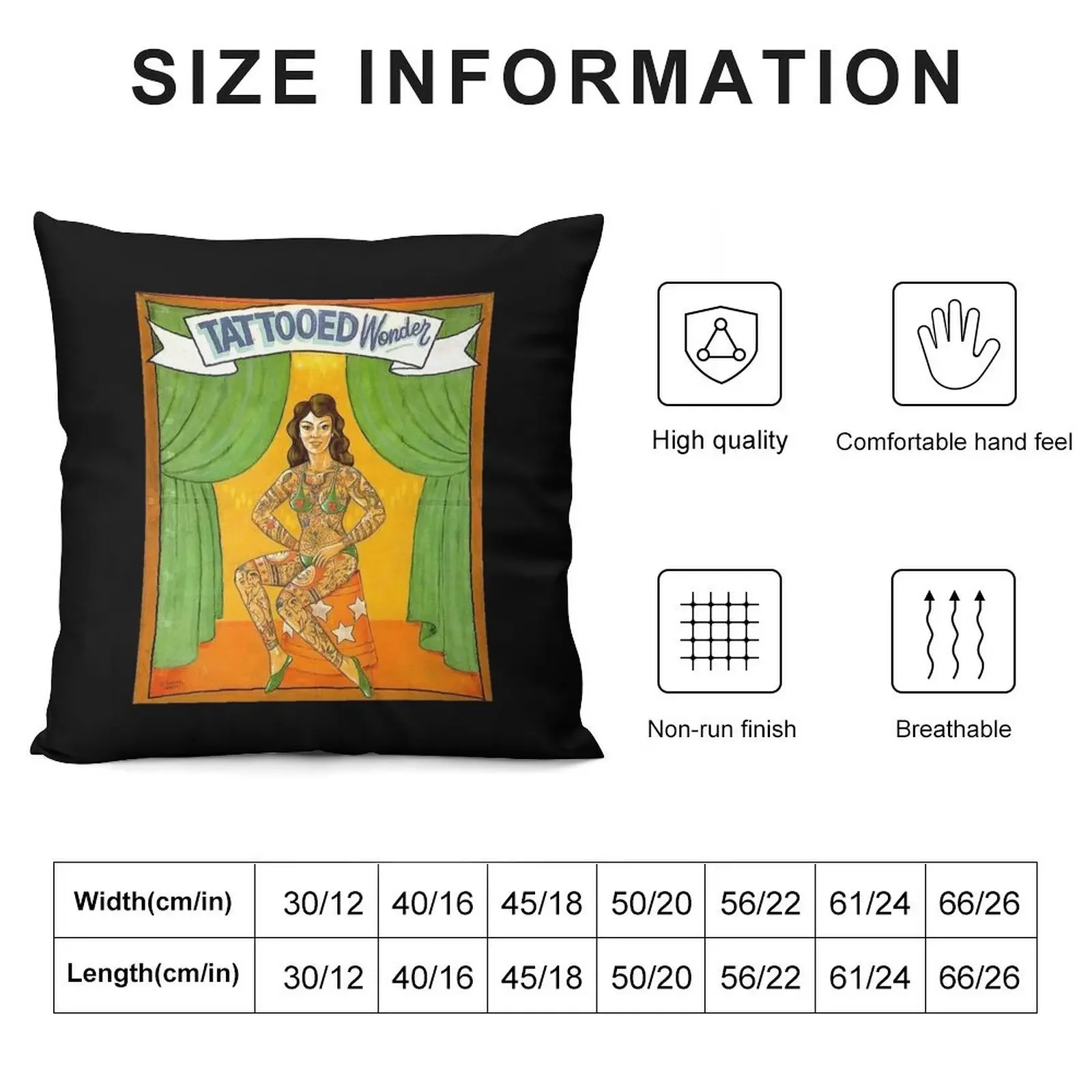 TATTOOED WONDER : Vintage Circus Sideshow Advertising Print Throw Pillow Cushions Pillow Case Christmas pillow