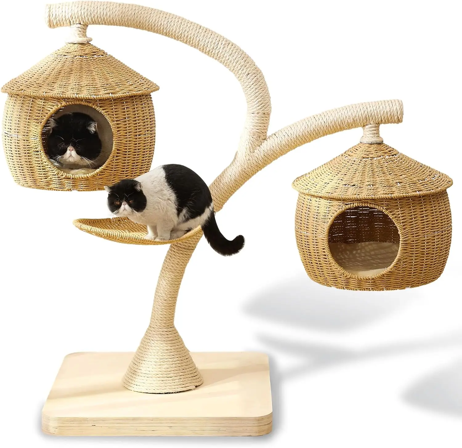 Big Modern Cat Tree with cage Tree Design, Condo Tower with Sisal-Covered Scratching Post, Cute and Stylish House