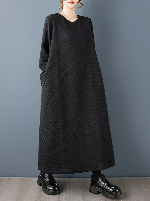 예술적 스타일 심플한 겨울 롱 드레스 여성용 루즈 플러스 사이즈 슬림 드레스 브랜드 태그 제거 편안한 따뜻함 패션