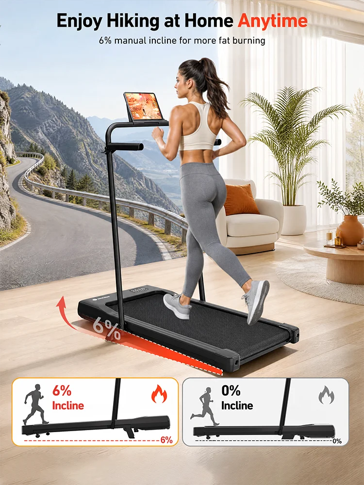 Superun 300 lbs Tragfähigkeit 2,5 PS 2-in-1 Tragbares Laufband für Zuhause mit Fernbedienung LED-Display Walking Pad Laufband