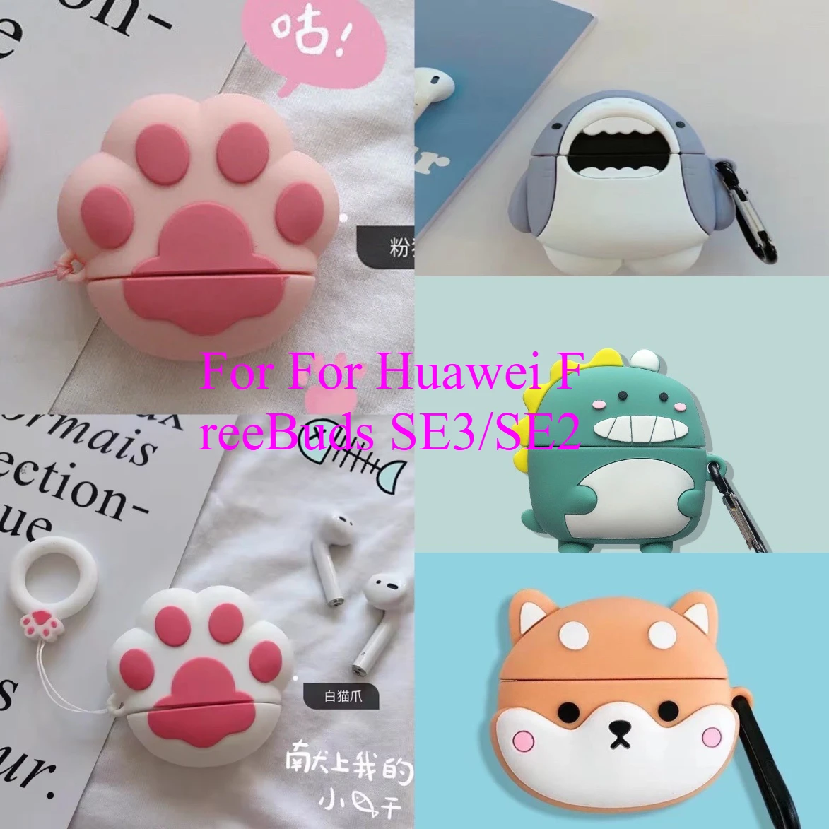 Cute Shark cartoon earphone case For For Huawei FreeBuds SE3/SE2 Case For FreeBuds SE 3 2 cover with hand ring earphone case