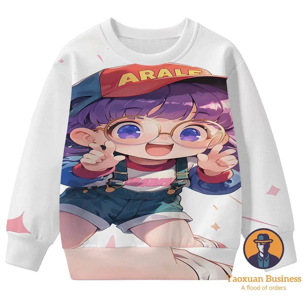 

Trendy 2025 Arale Children Boys Girls 3D Printed Cartoon Crew Neck Sweatshirt Cute Pretty Windproof Thermal Autumn Winter​