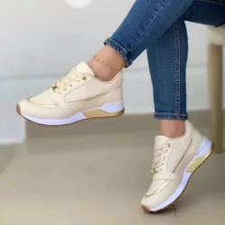 Zapatillas de deporte informales para mujer, zapatos deportivos planos con cordones para correr y caminar, calzado transpirable vulcanizado, novedad de 2024