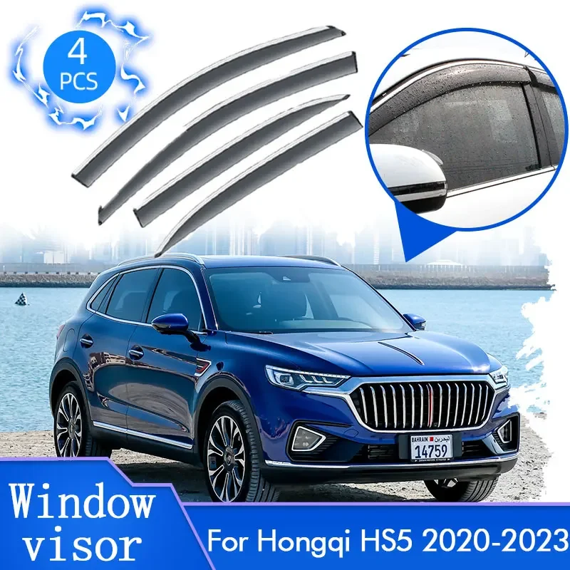 For Hongqi HS5 2020 2021 2022 2023 Rain Sun Window Visors Deflector Awning Vent Guard Cover Shield Shade Protector Accessories