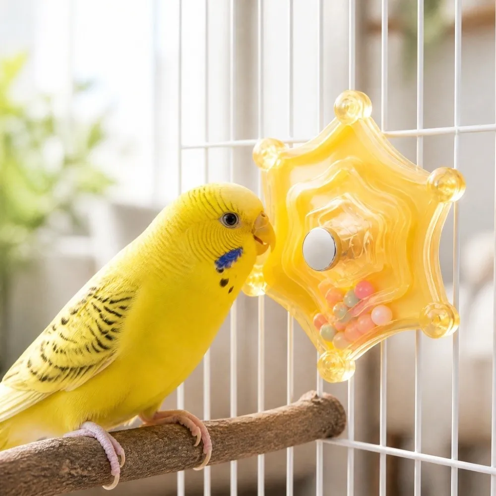 Colorful Beads Parrot Spinning Enrichment Toy Bite Resistant Star Shape Birdcage Chewing Puzzle Toy Plastic Thickened