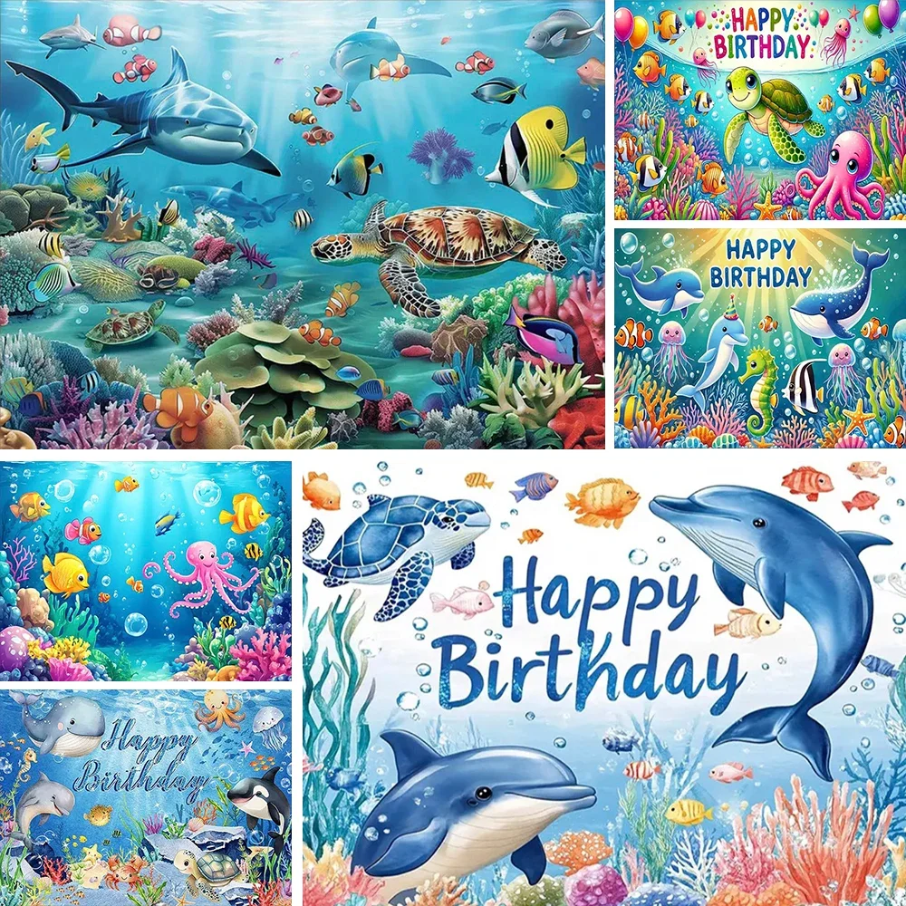 Marine Life Exploration Ocean Theme Series Birthday Party Decoration Background Cloth Underwater Banner Photography Studio Props