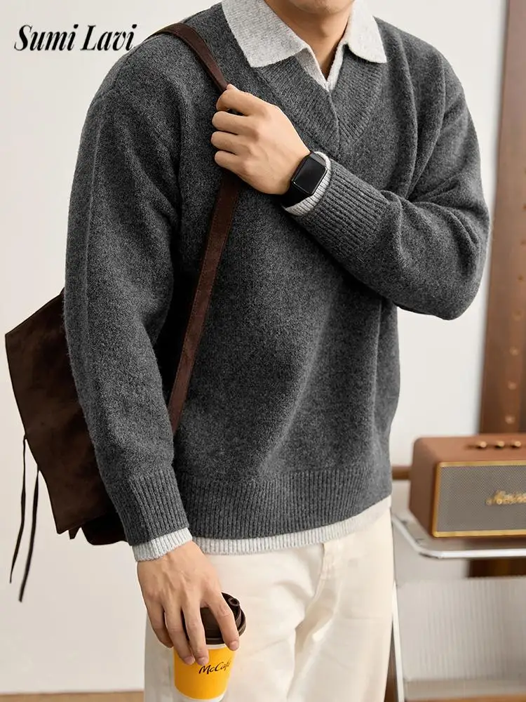 في الهواء الطلق عادية رجالي المرقعة سترة قمصان بولو الحياكة بدوره إلى أسفل طوق كم طويل البلوز القمم الرجال الخريف Vintage البلوزات #1