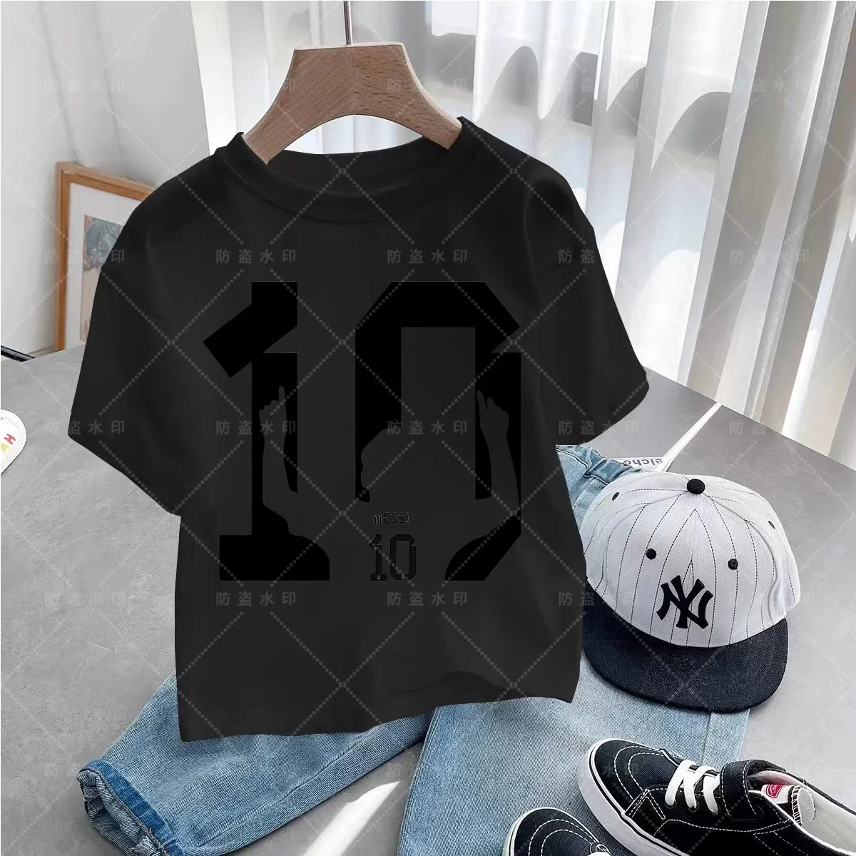 Fashion Kids  Printed T-shirts Popular Soccer Star Messi Cool Boys and Girls Short Sleeved Casual Round Neck T-shirts for Mens