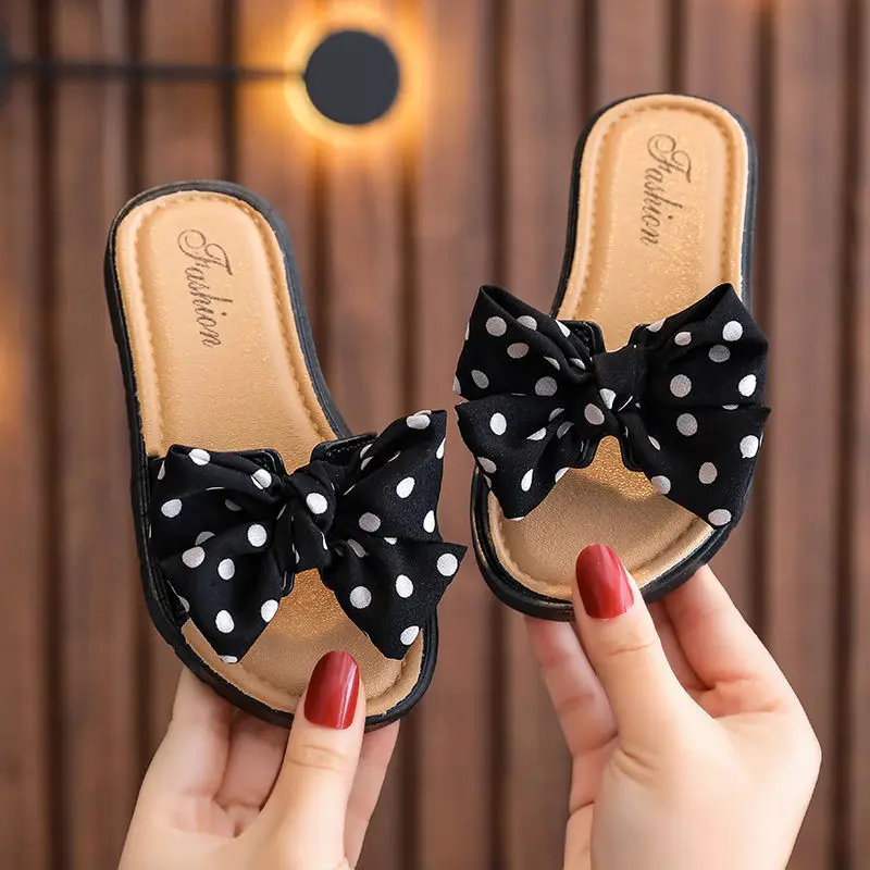 

Kids Girls Summer Beach Slippers 2023 New Bow Open Toe Slide Sandals Non-slip Flip Flops Children Home Slippers Girls CSH1343