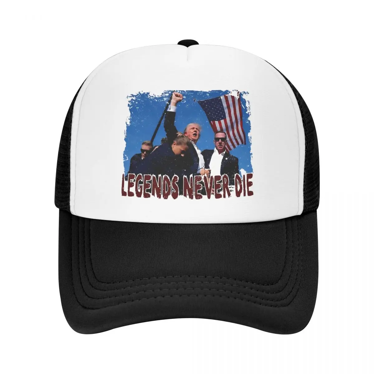 

Donald Trump Rally Shooting Outfits Mesh Trucker Hat Unisex Breathable Legends Never Die Mesh-back Sun Caps Leisure Adjustbale