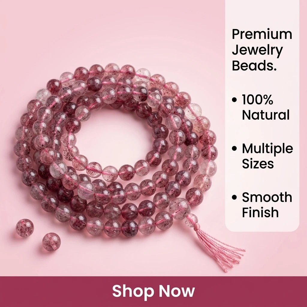 Naturstein, dunkle Farbe, Erdbeerquarz, rund, lose Abstandshalter, 6, 8, 10 mm, für Schmuckherstellung, DIY-Halskette, Armband, Zubehör – Detail 3